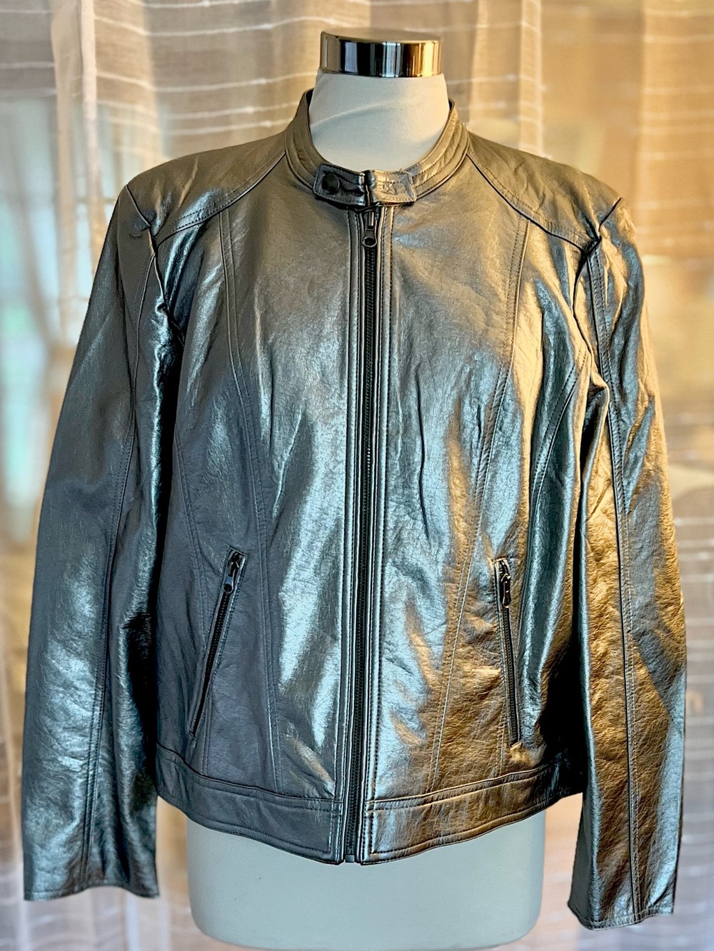 Simply Vera Vera Wang NWOT Sz XL Faux Leather Moto Jacket in Pewter